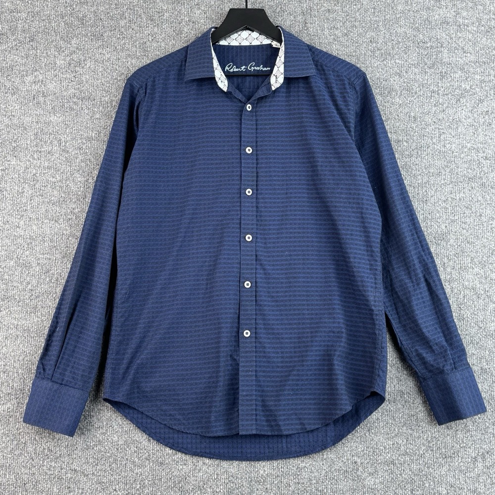 Robert Graham Button Up Shirt Mens S Navy Geometric Bubbles Reversible Cuffs